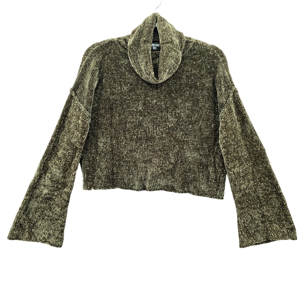Green Turtleneck Crop Chenille Y2K Vintage Flare Charlotte Russe Sweater Small